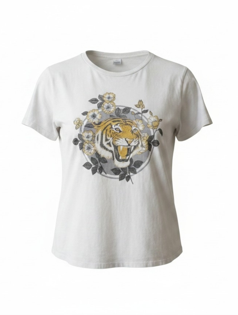 White Graphic Tiger Flower T‑Shirt